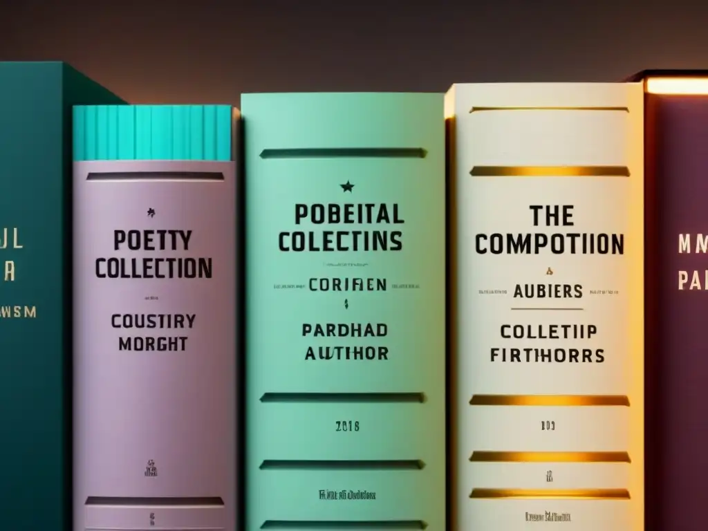 Una elegante interfaz digital muestra una colección organizada de títulos y autores de poesía, con tonos pastel