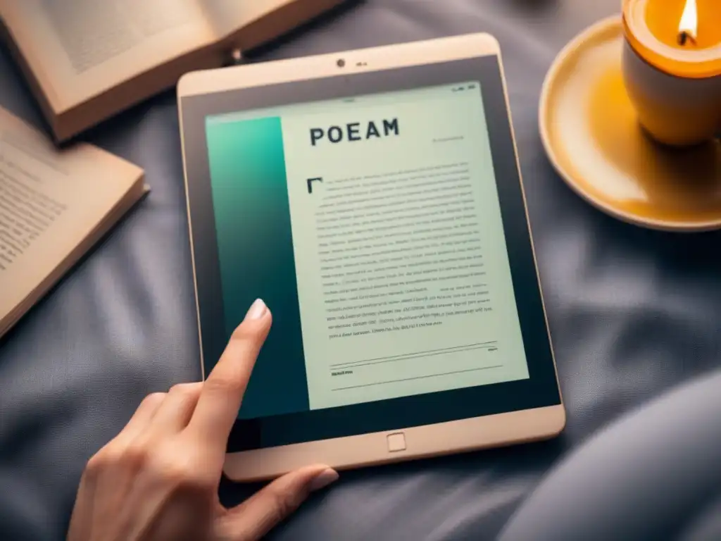 Una elegante publicación digital de poesía para una audiencia global en una tablet moderna y minimalista