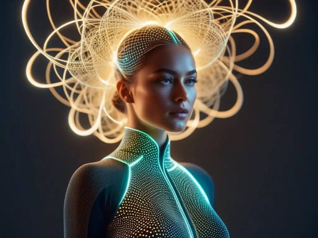 Un enredo de redes neuronales con versos de poesía lírica transformadora de palabras, iluminado suavemente