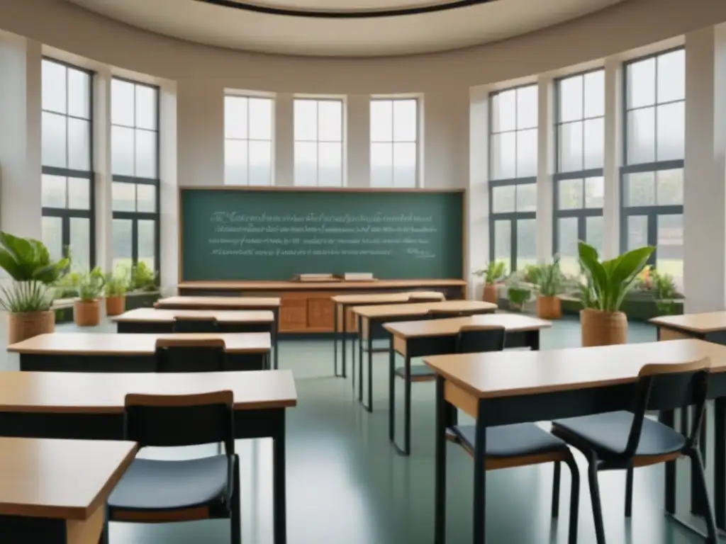 Escena serena en aula de poesía: escritos, libros y plantas