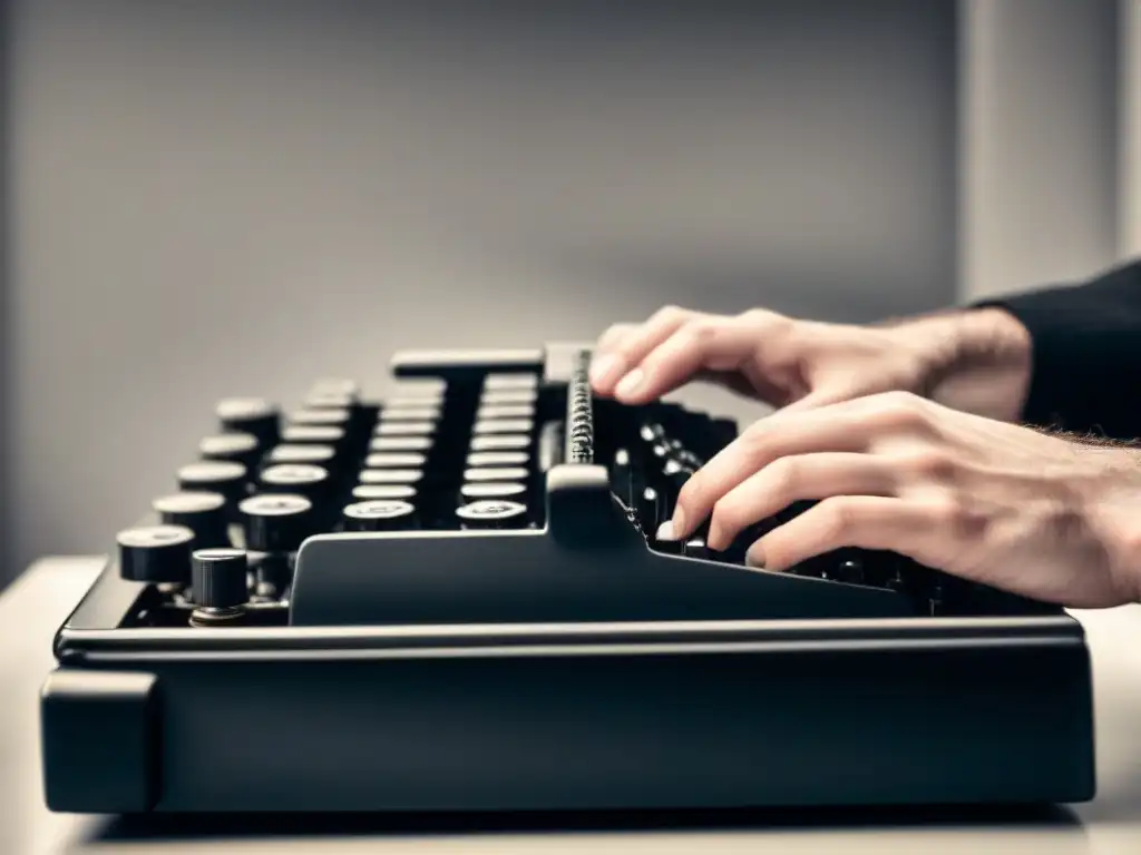 Un escritor teclea en una máquina de escribir vintage, con su rostro reflejado en ella