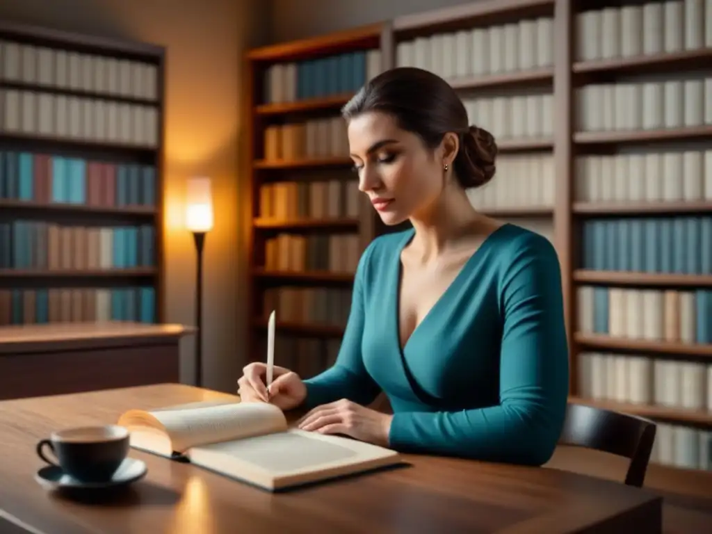 Escritor en soledad: inspiración y serenidad Un escritor solitario en un retiro poético para reconectar musa, rodeado de libros y una vela, listo para crear