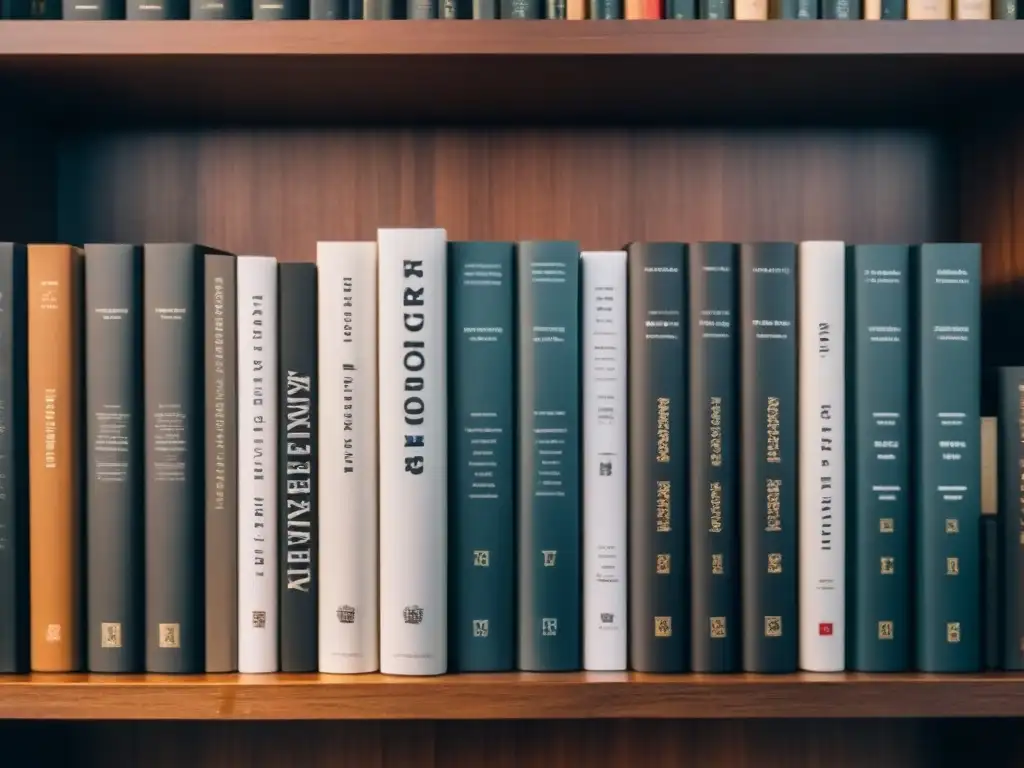 Estantería elegante con libros de poesía diversos, organizados en un salón moderno