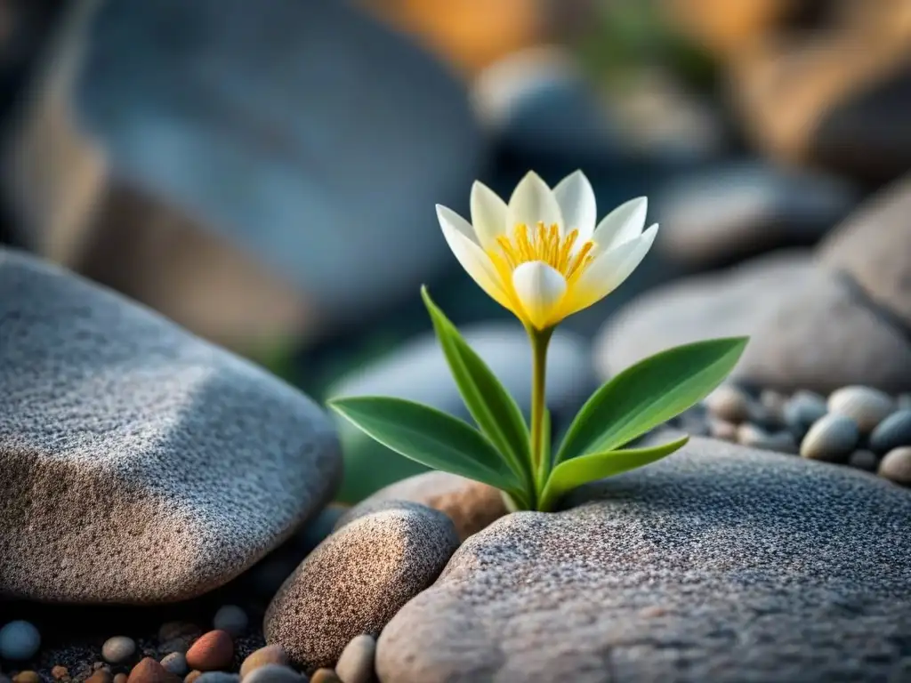 Flor delicada floreciendo en roca rugosa Un eufemismo lírico en poesía: flor delicada florece entre rocas ásperas, contraste sublime