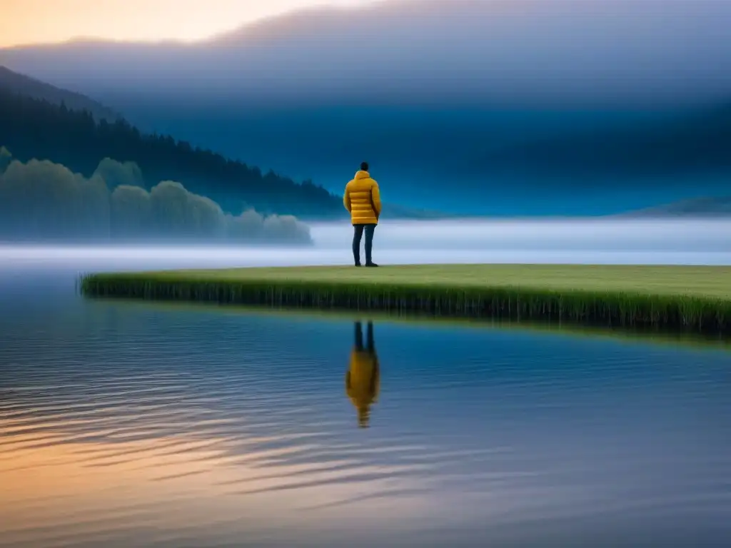Reflexión al amanecer: descubriendo la identidad a través de la poesía Exploración de identidad y poesía transformadora en un lago sereno al amanecer