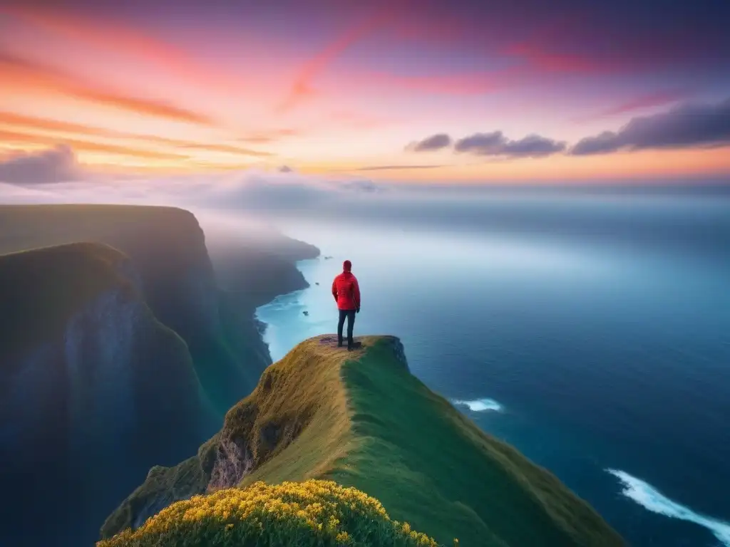 Figura solitaria contemplando un océano sereno al atardecer, creación de imágenes mentales poderosas