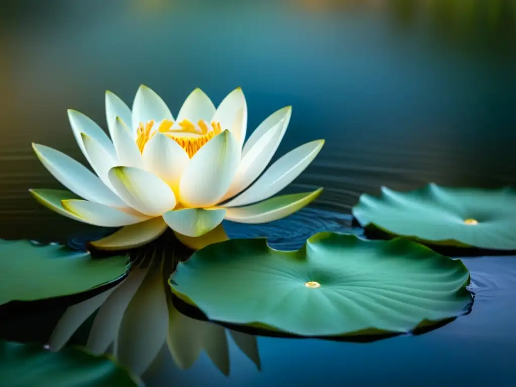 Lotus: pureza y espiritualidad en la poesía india Una flor de loto flotando en agua tranquila, simbolizando pureza y conexión espiritual en la poesía y espiritualidad india moderna