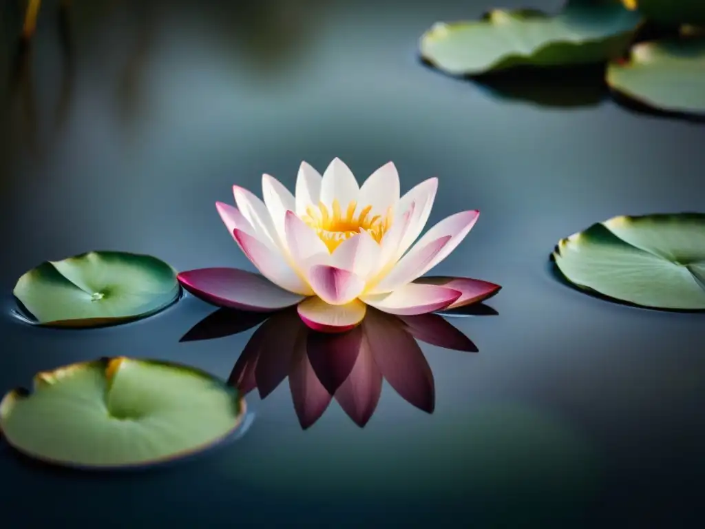 Florecimiento de loto rosado en aguas oscuras, reflejando la importancia de la poesía transformadora