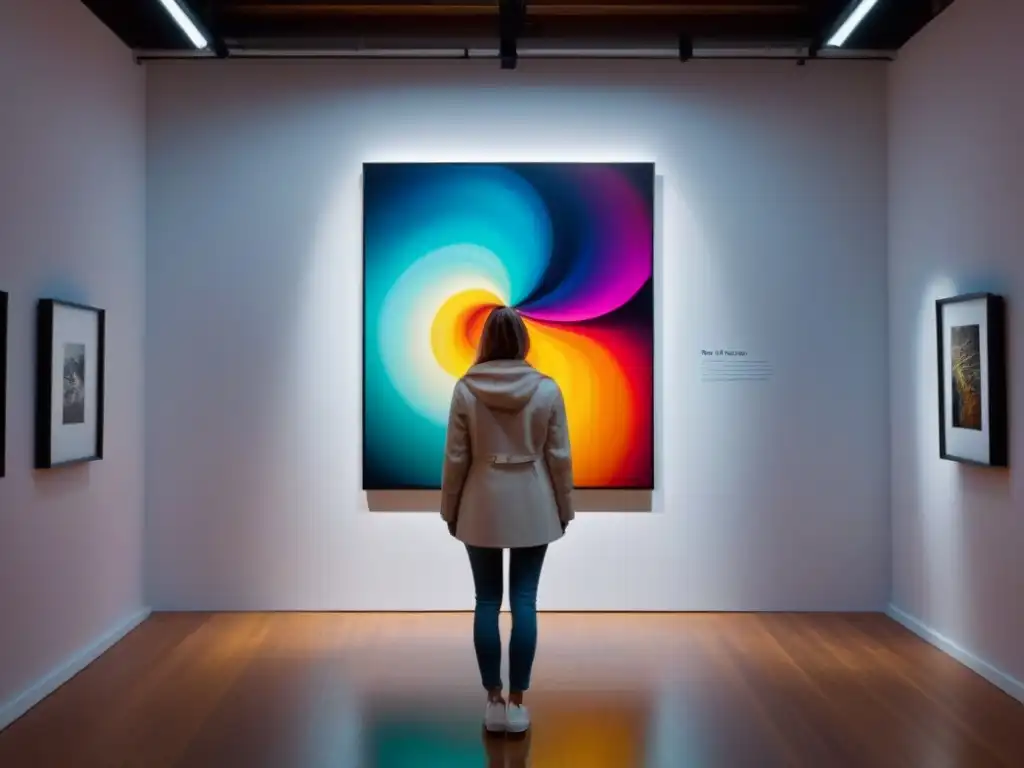 Una galería de arte moderno con una pintura abstracta vibrante, estimulando la creatividad