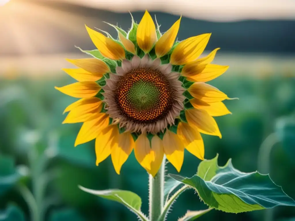 Un girasol vibrante extiende sus pétalos hacia El Sol en la poesía, destacando su belleza minimalista y detallada