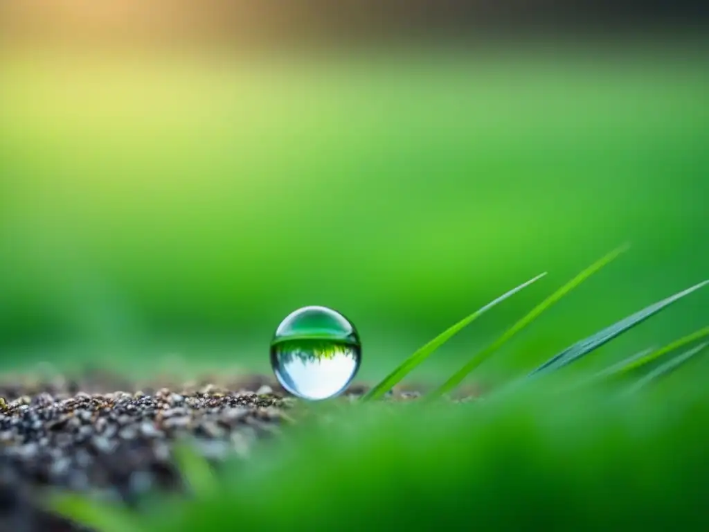 Una gota de agua sobre una brizna de hierba verde, poesía minimalista impacto palabras