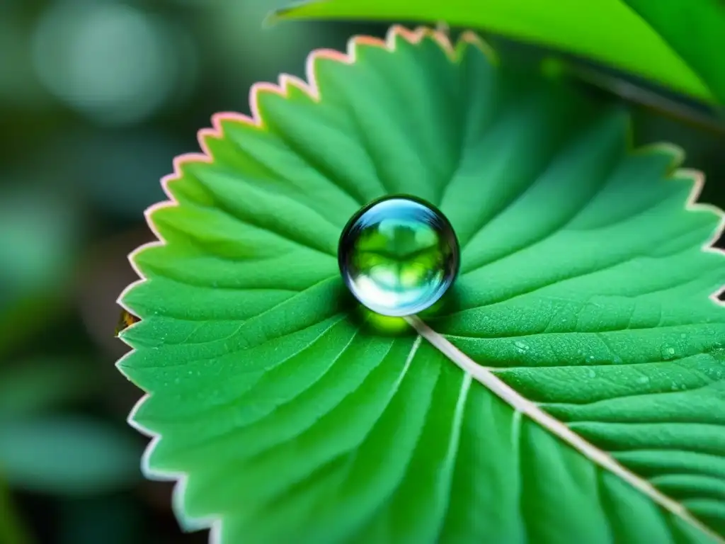 Gotas de rocío: belleza efímera en la naturaleza Una gota de rocío en una hoja verde, reflejando la belleza efímera de la naturaleza en una poesía transformadora de palabras