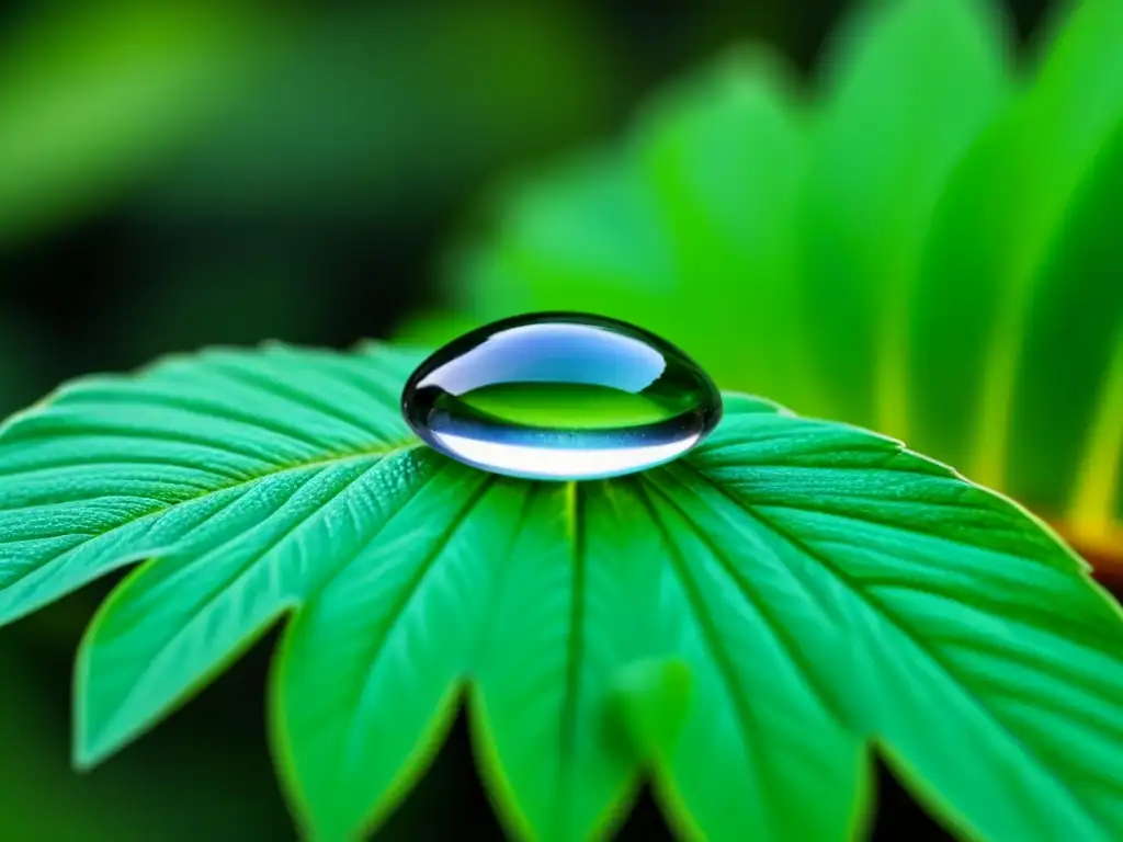 Una gota de rocío en una hoja verde vibrante refleja la naturaleza, herramienta educativa poesía en aula