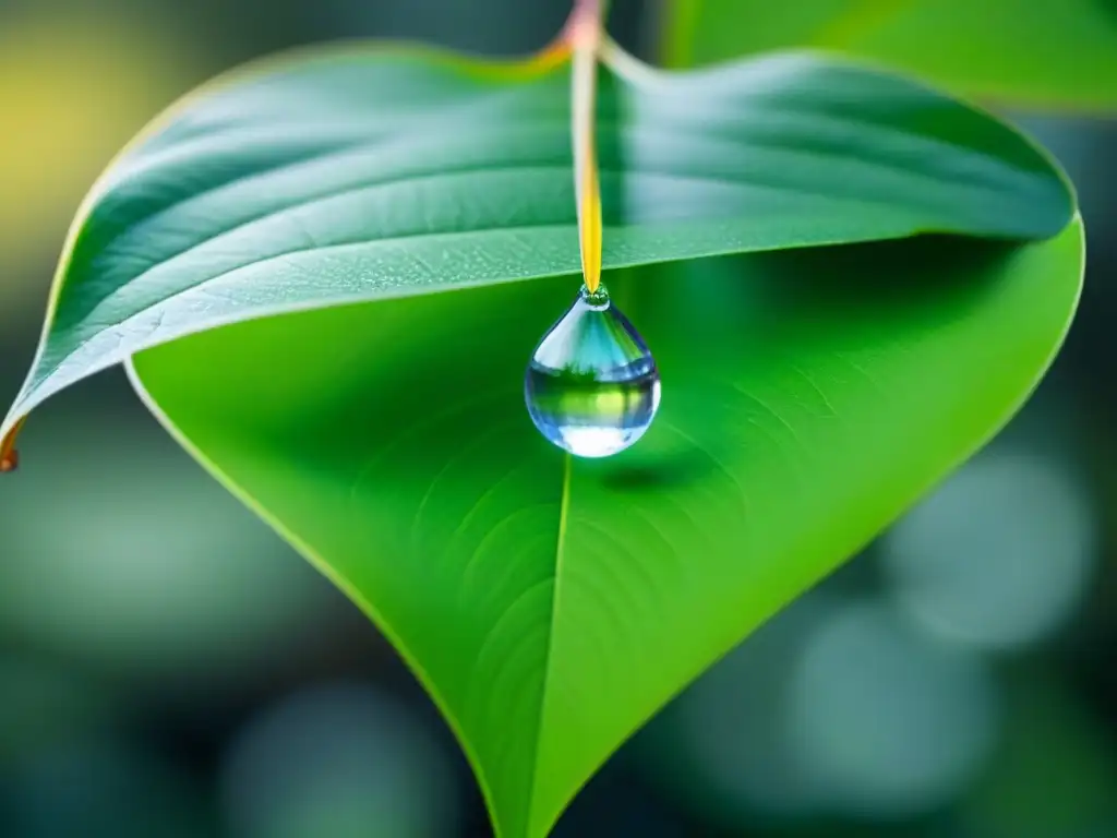 Gotas de agua en hoja, reflejando la naturaleza