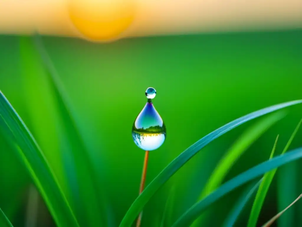 Gotas de rocío en hierba al amanecer, inspiración poesía cotidiana musa desvelada