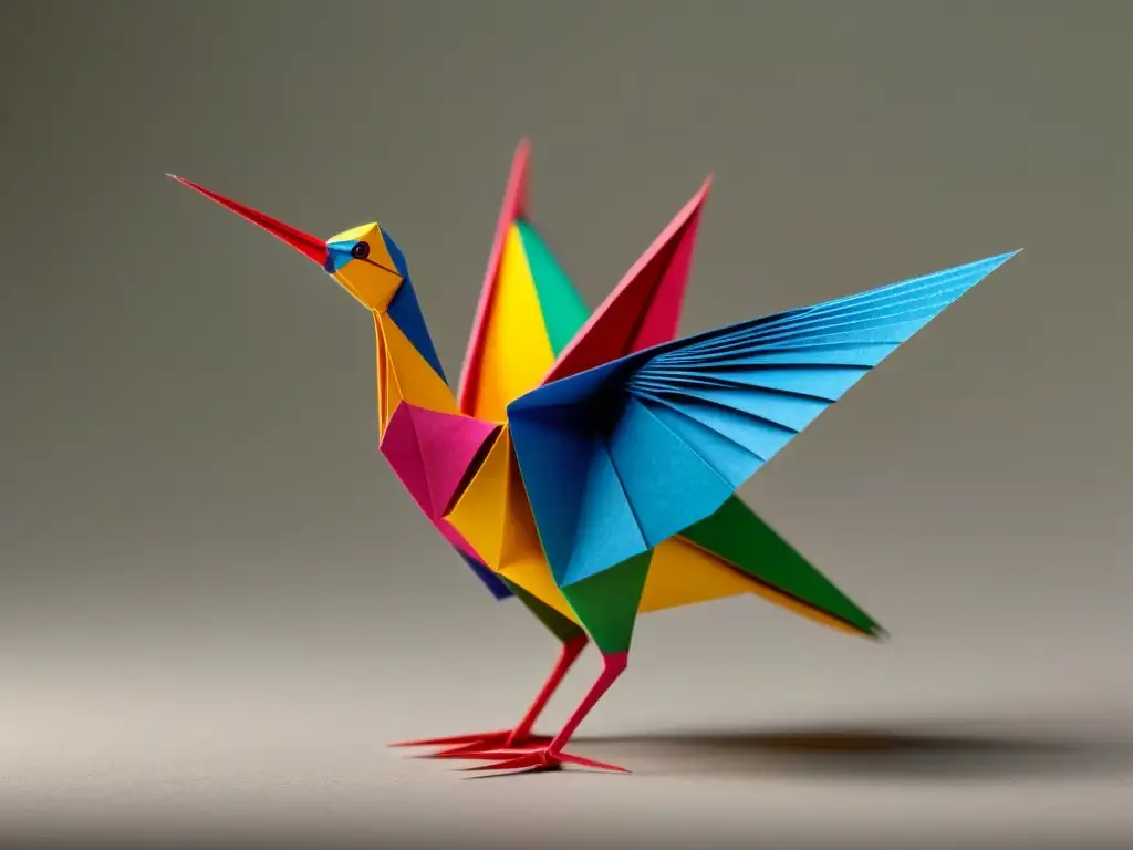 Un grulla de origami intricada y delicada, simbolizando el poder transformador de unir culturas con poesía y diversidad