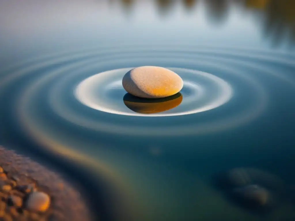 Un guijarro equilibrado en un estanque, creando ondas simétricas, refleja la belleza de la poesía minimalista y su poder transformador de palabras