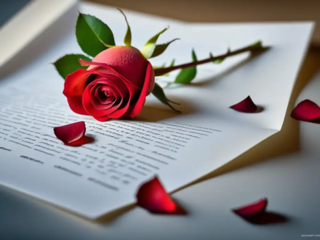 Una hermosa rosa roja sobre papel blanco, simbolizando la poesía y el desarrollo de la voz única del estudiante