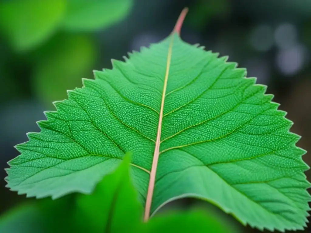 Un hilo plateado delicadamente tejido en una hoja verde vibrante, simbolizando las metáforas en poesía lírica