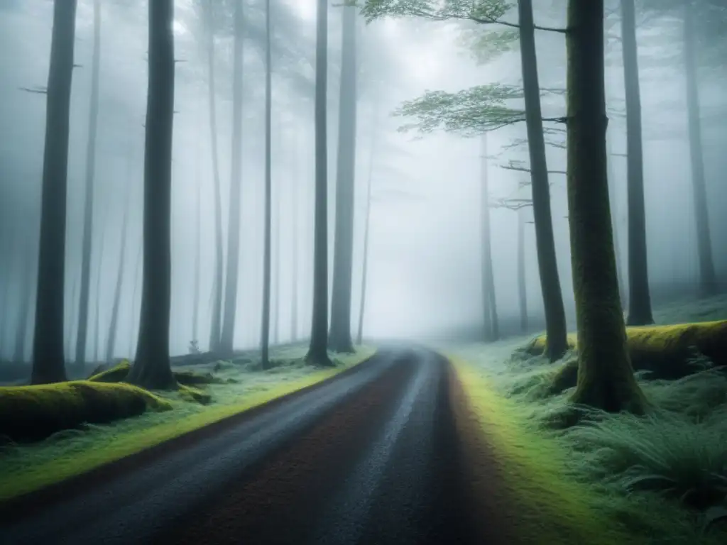 Imagen en blanco y negro de un bosque sereno con una suave neblina, inspiración poética en naturaleza