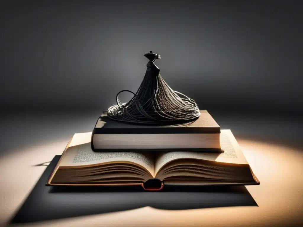 Libro de poesía único destaca entre la multitud Una imagen en blanco y negro con libros de poesía genérica enredados, destacando uno con diseño original