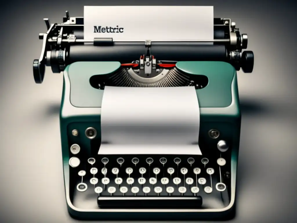 Poética elegancia: máquina de escribir en blanco y negro Una imagen minimalista en blanco y negro de una máquina de escribir con una hoja en blanco, reflejando la experimentación métrica en poesía