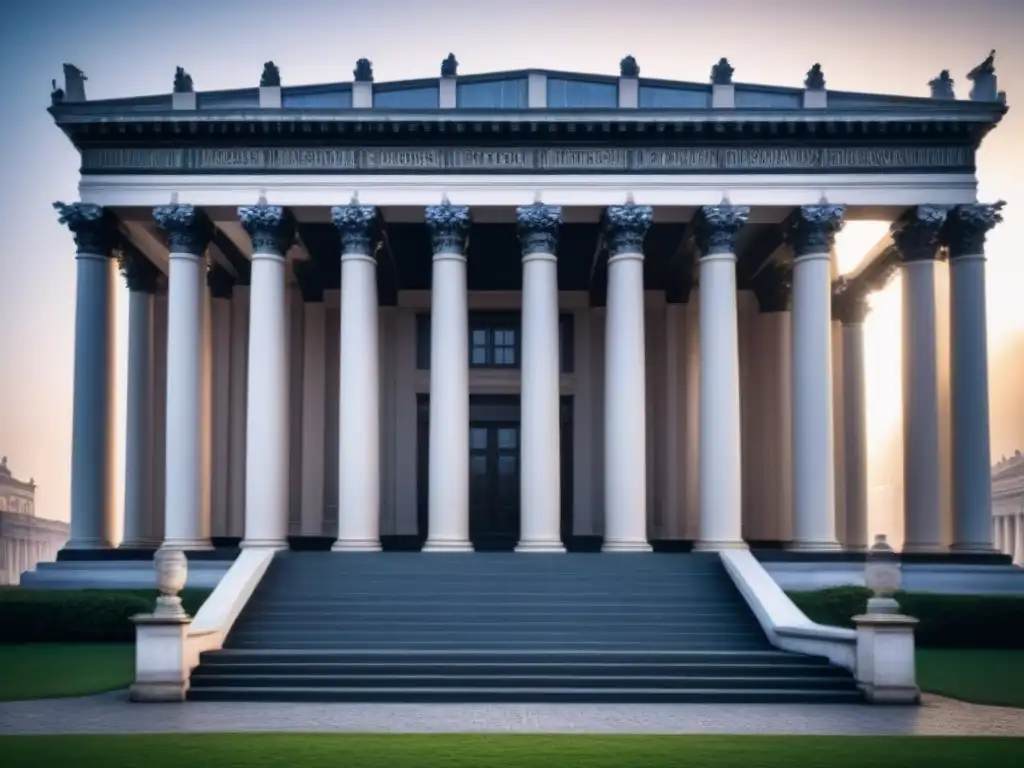 Impresionante dibujo de edificio neoclásico con columnas y detalles intrincados
