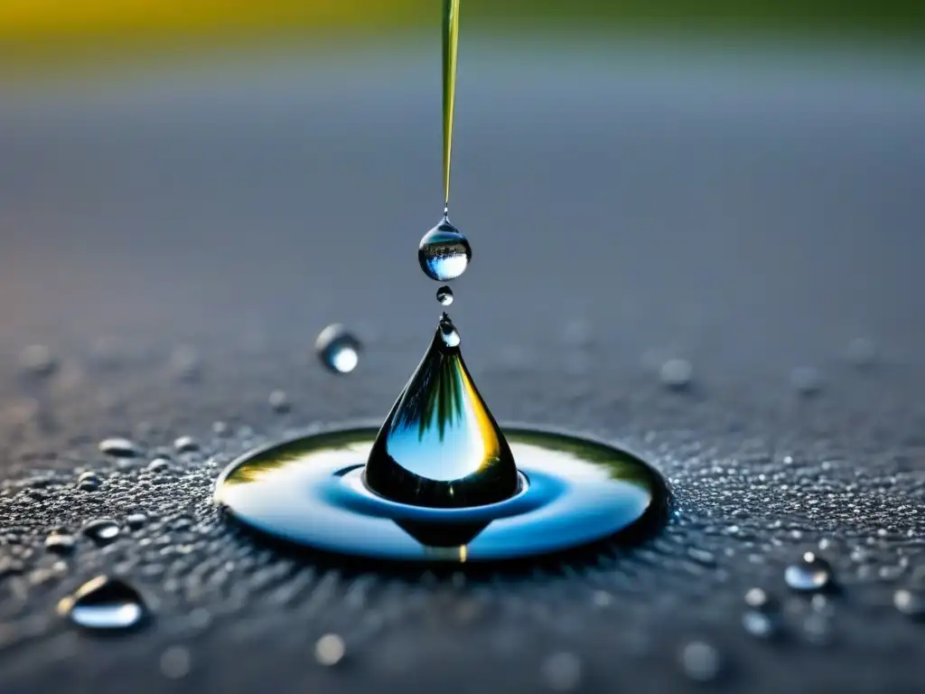 Un instante etéreo: una gota de lluvia suspendida en el aire antes de caer a un charco