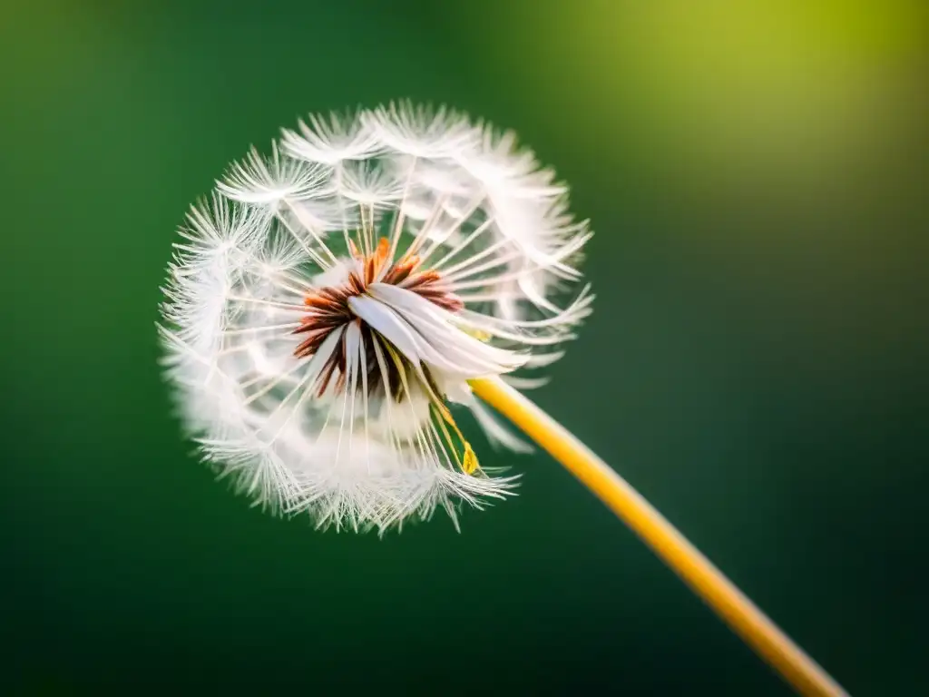 Un instante poético: semilla de diente de león flotando en el aire, detalle y luminosidad en blanco y negro