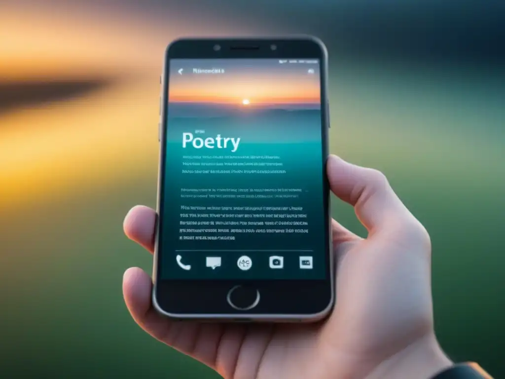Interfaz elegante de plataforma de poesía en smartphone