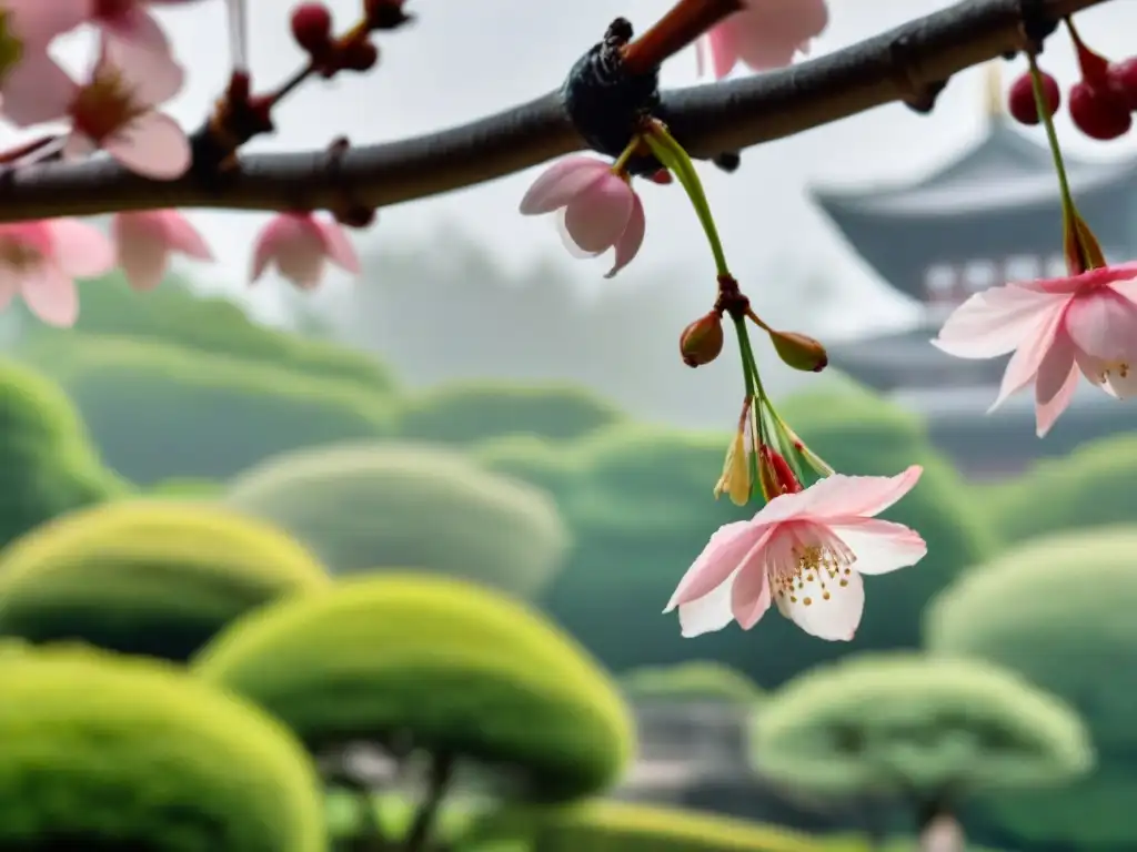 Una poesía lírica japonesa en occidente: una flor de cerezo flotando en un jardín tranquilo