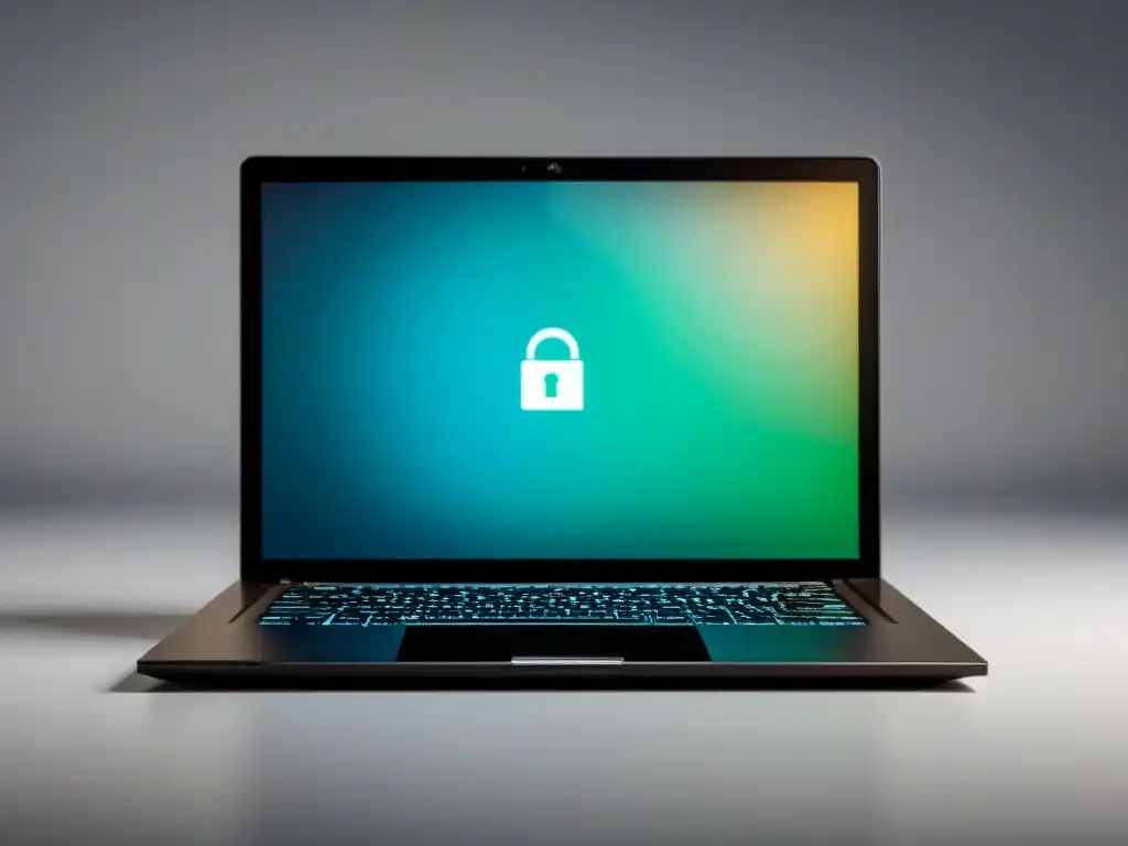 Una laptop moderna con icono de candado, simbolizando seguridad digital para poetas