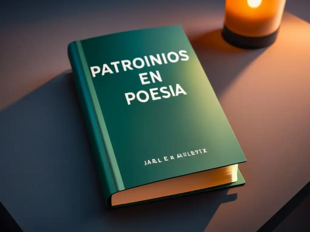 Un libro de poesía lírica con diseño minimalista y elegante tipografía que dice 'Patrocinios en Poesía Lírica'