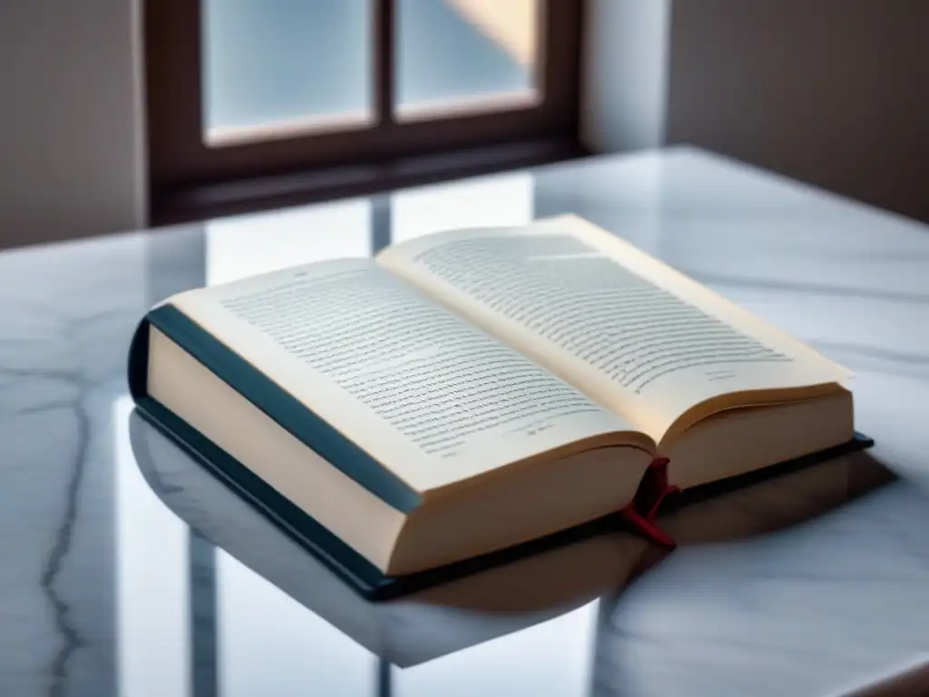 Una poesía lírica en un libro con diseño elegante en mesa de mármol blanco