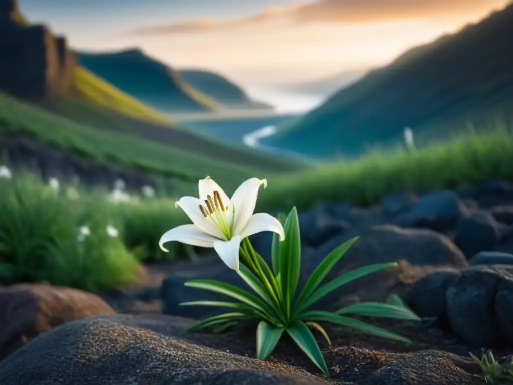 Un lirio blanco florece en un paisaje áspero, fusionando belleza y dureza en un oxímoron en versos poéticos