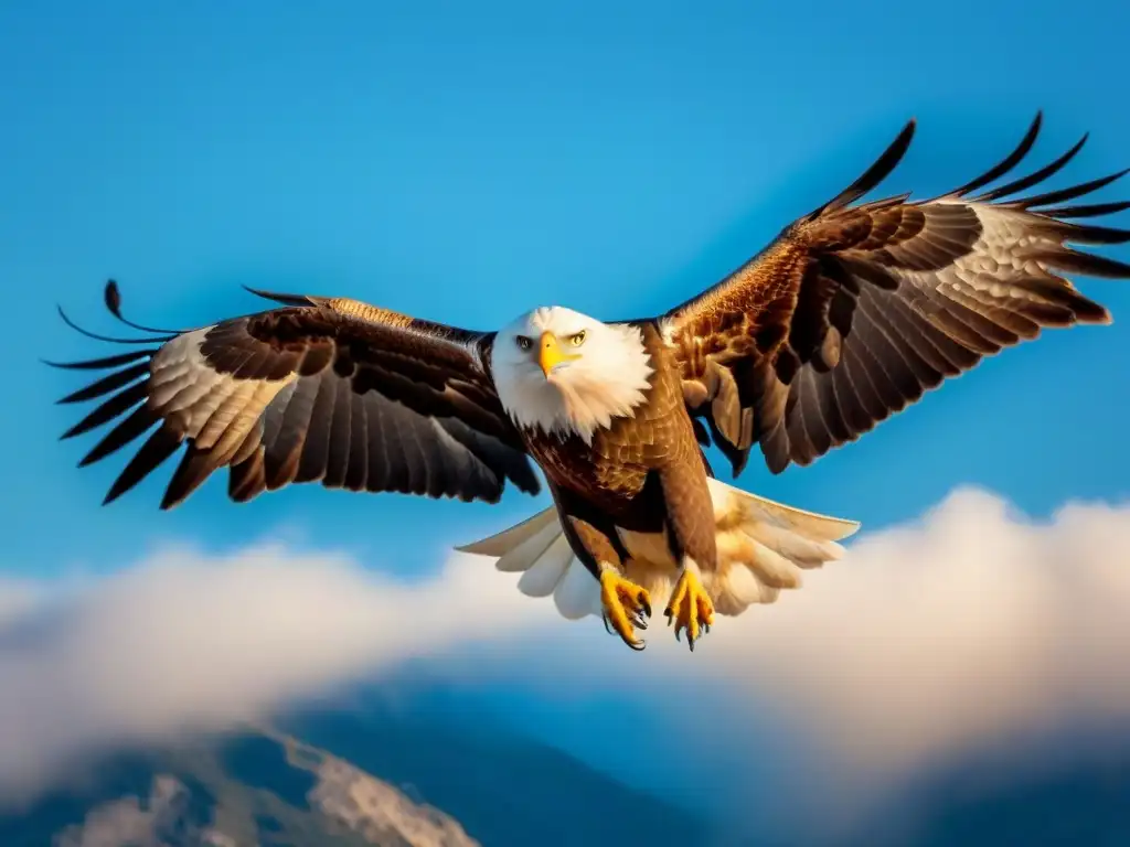 Un águila majestuosa, símbolo de libertad y aspiración, sobrevuela el cielo azul