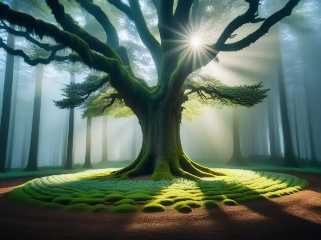 La majestuosidad de un árbol solitario en un bosque virgen, iluminado por el sol