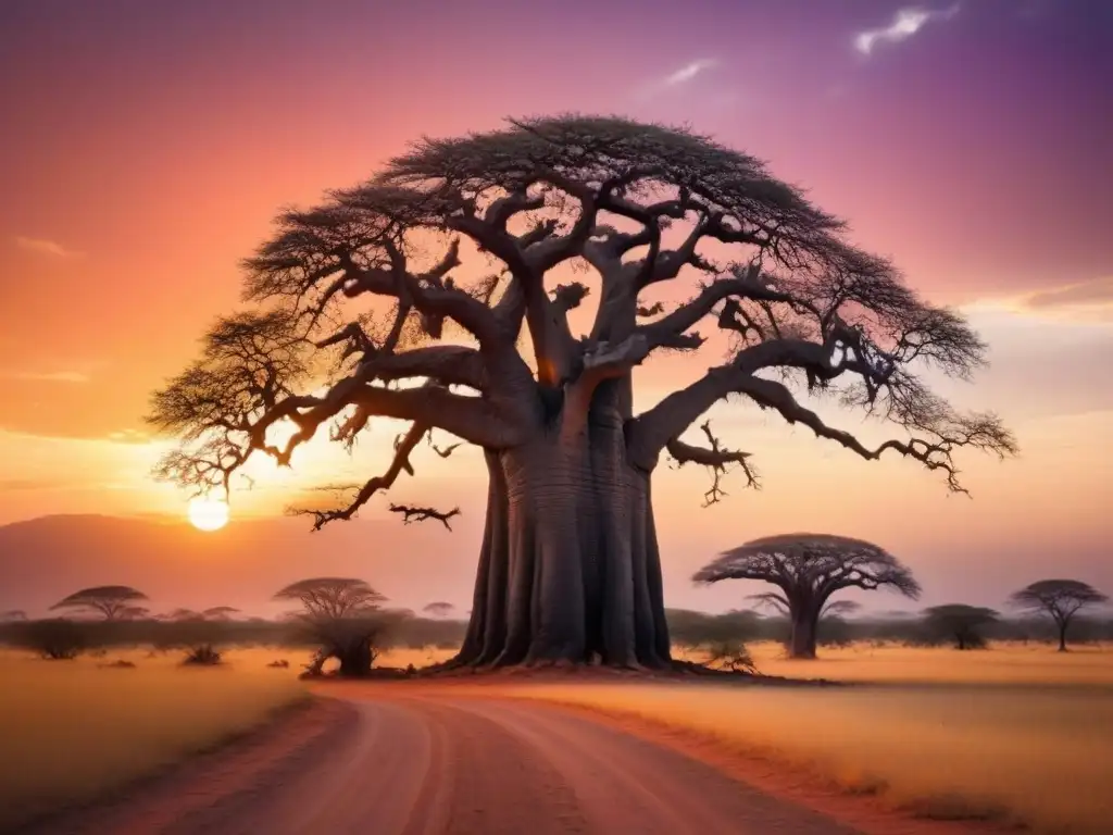 La majestuosidad del baobab solitario al atardecer africano, transmite la esencia del desafío de traducir poesía africana