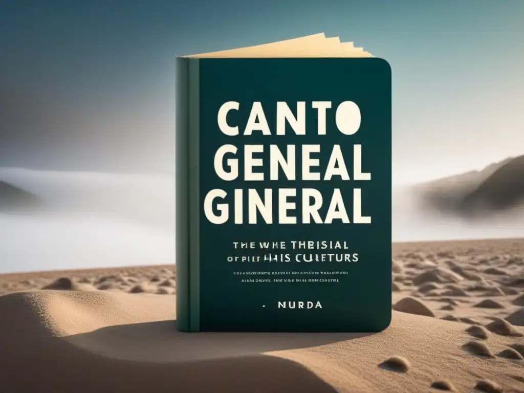 Ilustración minimalista en blanco y negro del libro 'Canto General' de Pablo Neruda rodeado de siluetas de personas diversas, simbolizando la importancia y el compromiso de la poesía transformadora