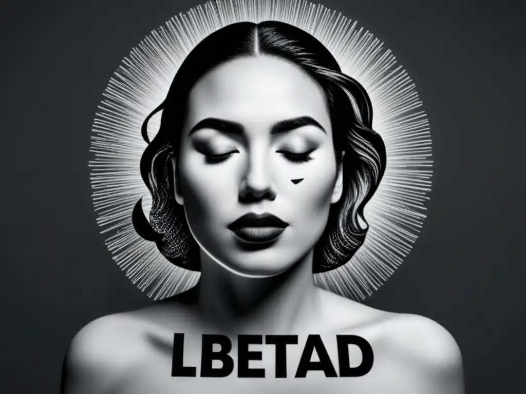 Empoderamiento poético: palabras universales de libertad, esperanza y amor Ilustración minimalista en blanco y negro de una persona rodeada de palabras como 'libertad', 'esperanza' y 'amor'