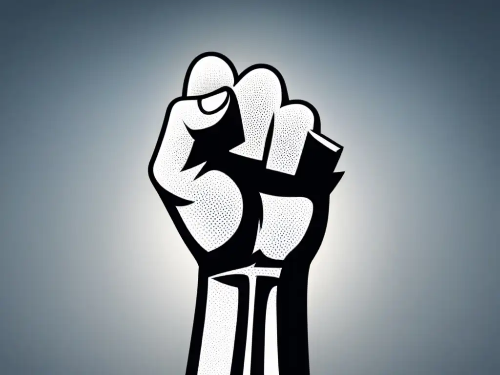 Ilustración minimalista en blanco y negro de un puño alzado sosteniendo un bolígrafo, simbolizando el poder de la poesía en movimientos activistas
