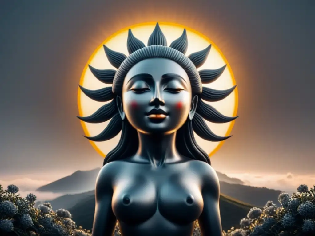 Prosopopeya en la poesía: Ilustración minimalista en blanco y negro de un sol personificado con rostro sereno y rayos acogedores, sobre fondo blanco