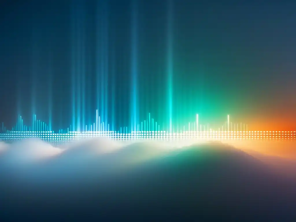 Una representación minimalista de una forma de onda digital simbolizando el análisis computacional de métrica poética con líneas y puntos sutiles