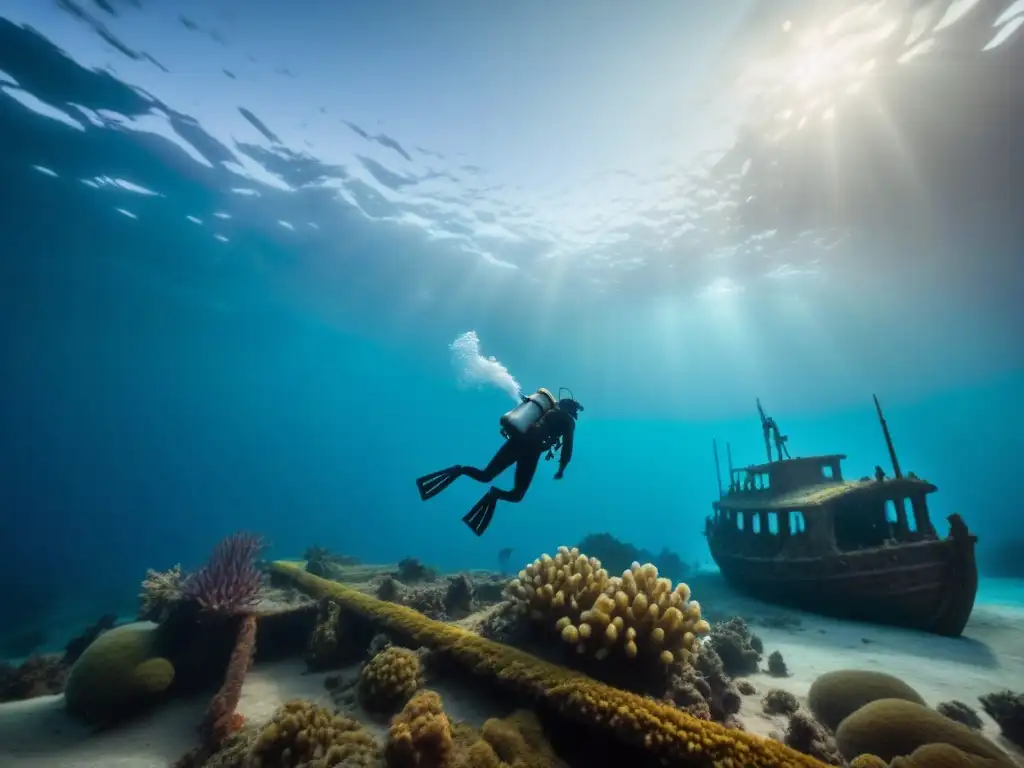 Un misterioso ballet de criaturas marinas bioluminiscentes gira alrededor de un antiguo naufragio en la poesía subacuática de la belleza misteriosa