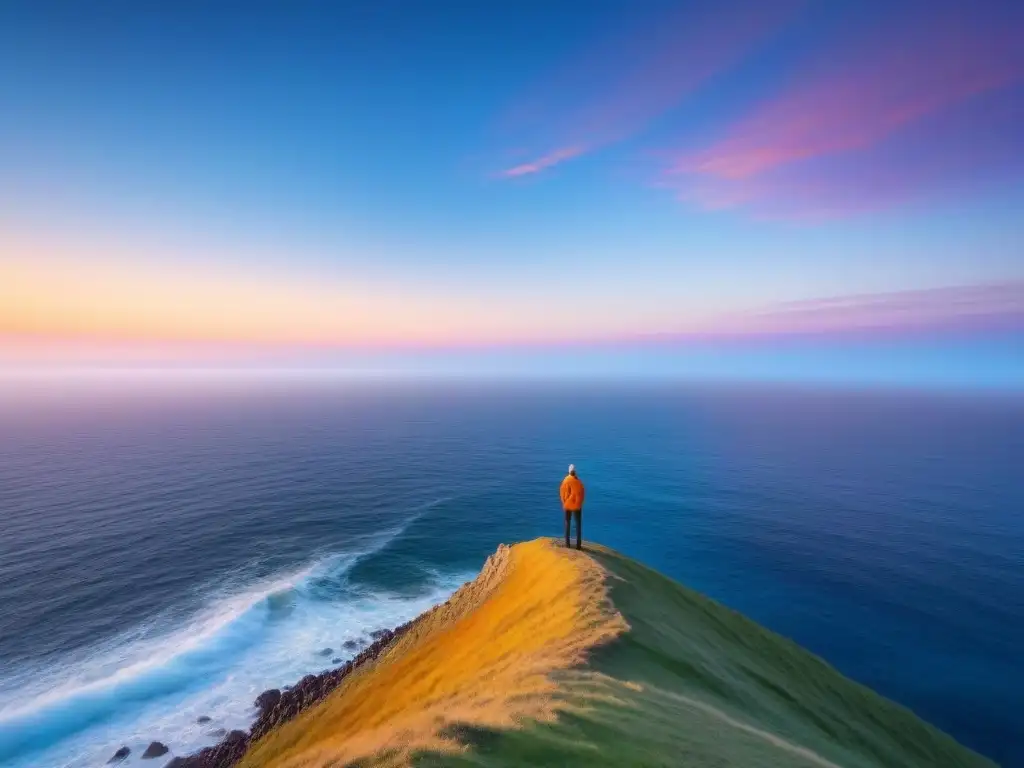 Un momento de paz y contemplación en un acantilado al atardecer