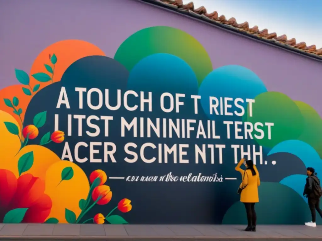 Un mural urbano transformador con palabras en profundidad y poesía, que se fusiona con la ciudad