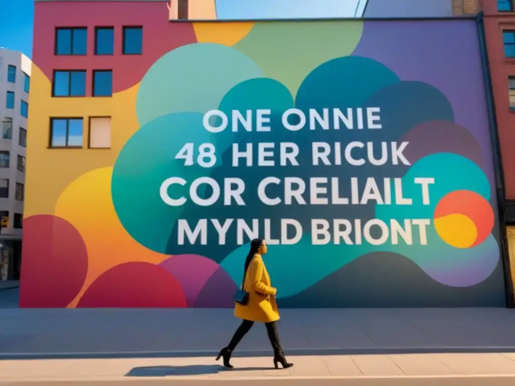 Un mural urbano vibrante con formas abstractas que revelan poesía, reflejando la conexión entre arte y espacio público