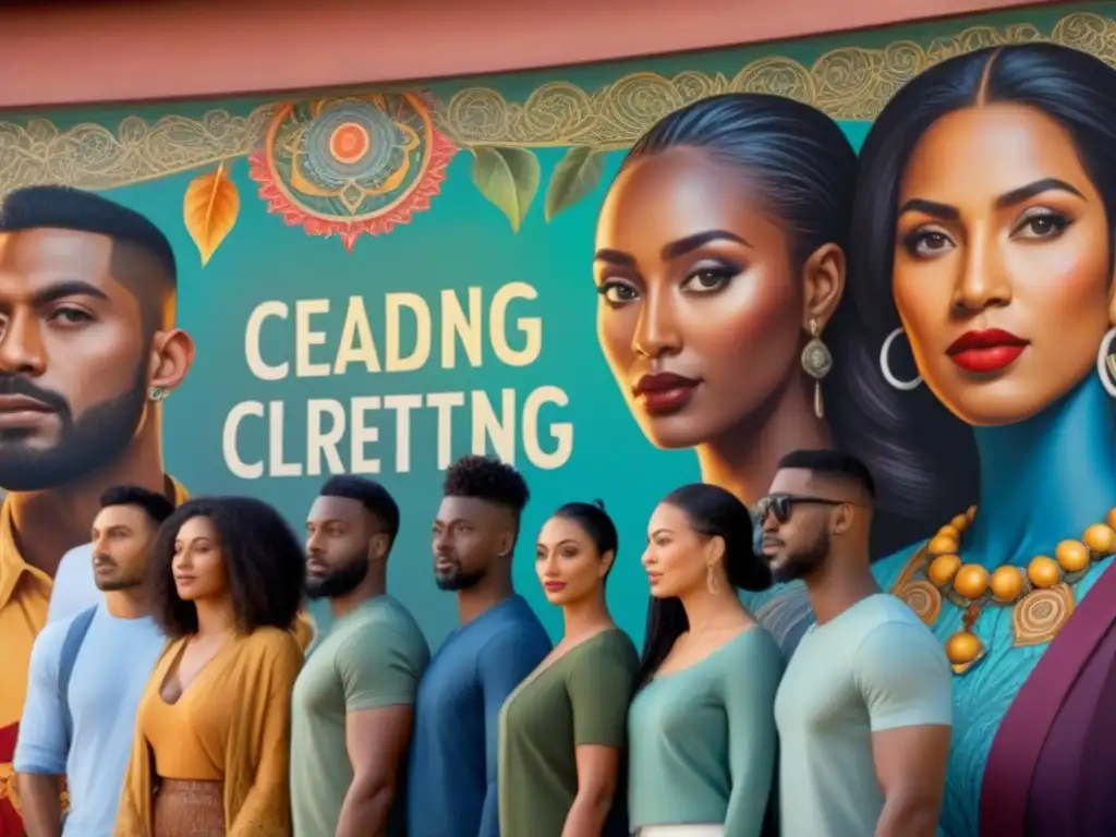 Mural vibrante: diversidad y poesía Un mural vibrante y detallado que muestra la diversidad de personas inmersas en la poesía, resaltando el poder transformador de la poesía