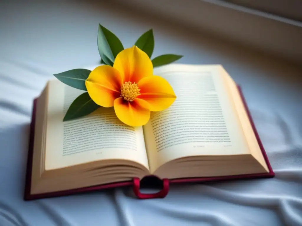 Una obra de arte minimalista con un libro abierto, decorado con patrones florales detallados, resaltando la importancia de las antologías poéticas