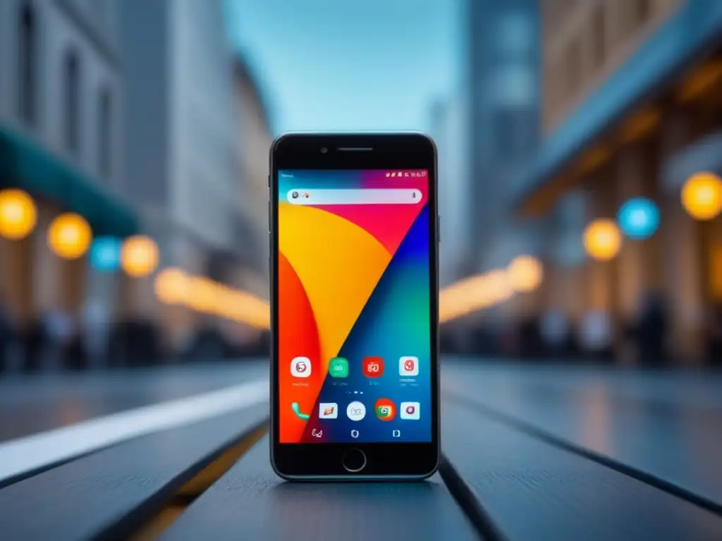 Obra digital de líneas vibrantes en un smartphone moderno, fusionando tecnología y poesía transformadora